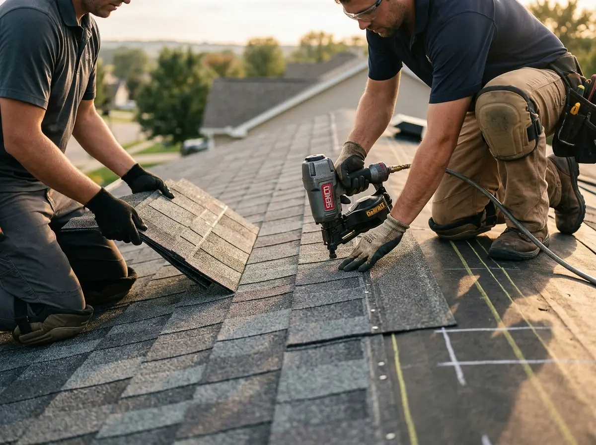 Professional roofer working on a residential roof in Spanish Springs